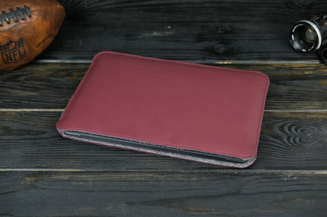 Шкіряний чохол для MacBook Air 13" (2018-2021) Дизайн №2 з повстю, шкіра Grand, колір Бордо, фото 1