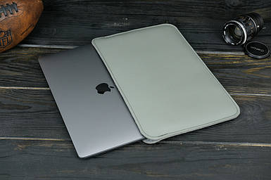 Шкіряний чохол для MacBook Дизайн №2 з повстю, натуральна шкіра Grand, колір Сірій