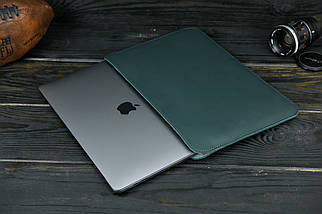Чохол для MacBook Дизайн №2 з повстю з натуральної шкіри колір Зелений, фото 3
