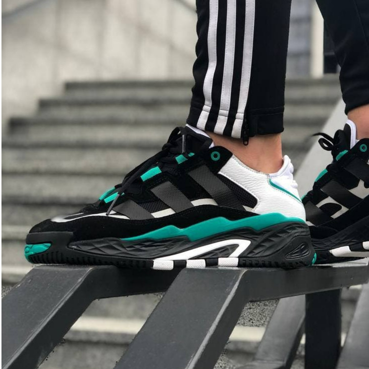 Кросівки чоловічі Adidas Niteball Black Green чорні демісезонні шкіряні стильні адідас найтбол