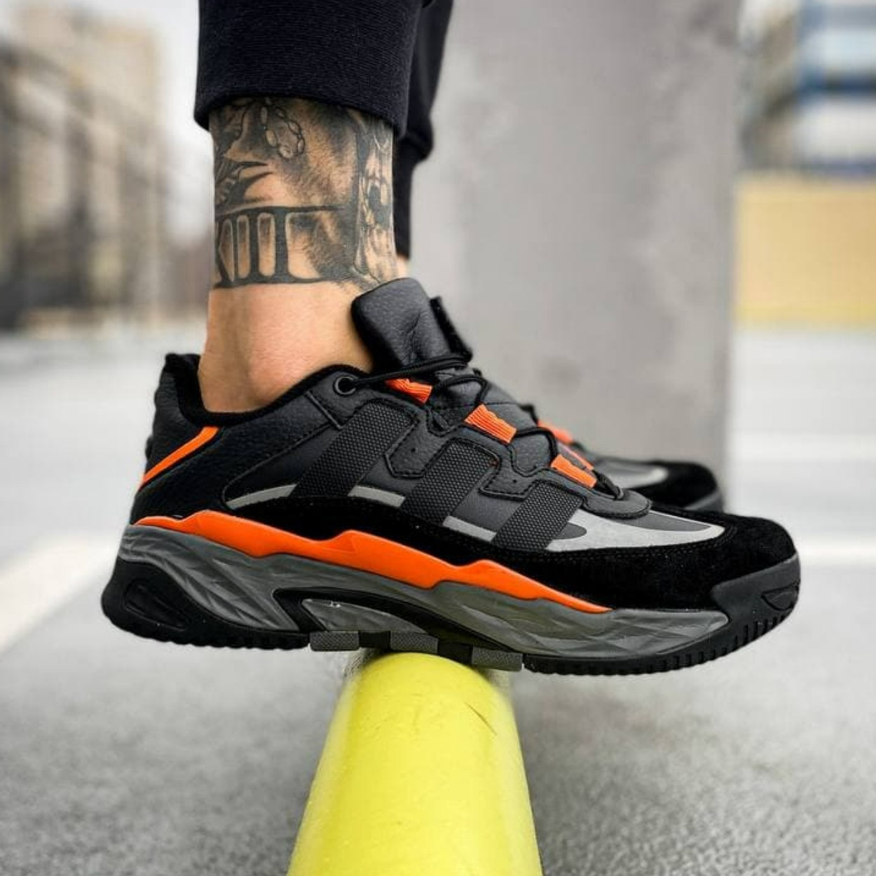 Кросівки чоловічі Adidas Niteball Black Orange чорні демісезонні шкіряні стильні адідас найтбол