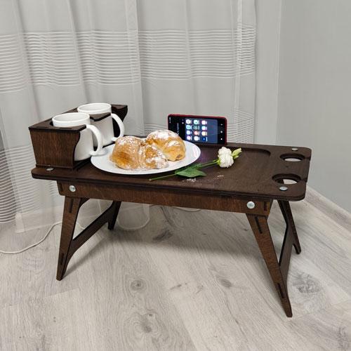 Столик-піднос для сніданку з підставкою для телефону і келихів