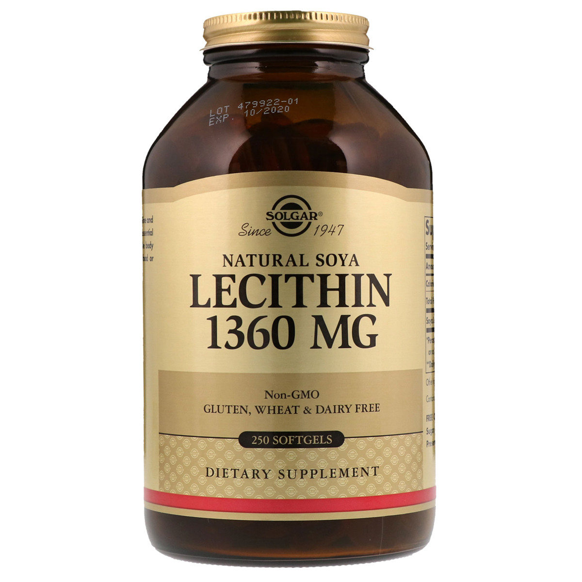 Купить Лецитин Неотбеленный 1360 мг, Natural Soya Lecithin, Solgar, 250 ...