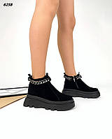 40,41 размер Женские черные ботинки натуральная замша с цепочкой Деми