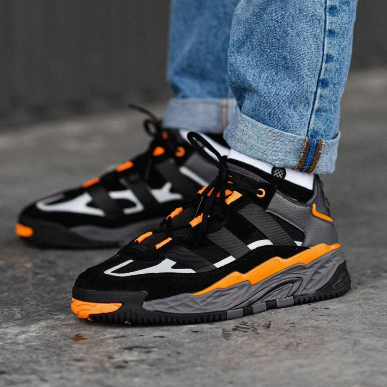 Кросівки чоловічі Adidas Niteball Black Orange чорні демісезонні шкіряні стильні адідас найтбол