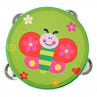 Дерев’яна іграшка Бубен MD 0367-1 діаметр 15 см  Метелик