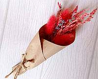 Мини-букетик из сухоцветов, комплимент для гостей "красный" 023