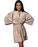Жіночий домашній халат турецький велюр, бежевий на запах Розміри від S до XXL, фото 2