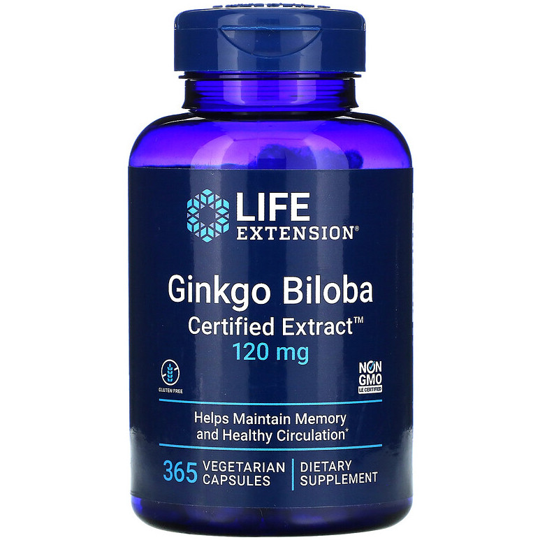 Экстракт гинкго билоба Life Extension "Ginkgo Biloba Certified Extract" 120 мг (365 капсул