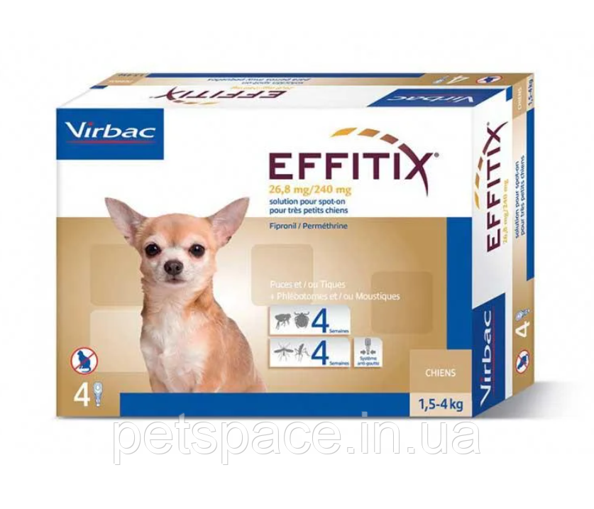 Краплі від бліх, кліщів та комарів Virbac Effitix XS (Ефітікс ХС для собак від 1.5-4кг) 1піпетка