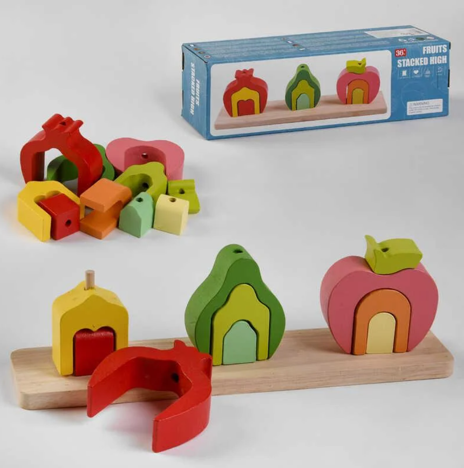Іграшка деревяна "Пірамідка фрукти", Развивающая игрушка "Пирамидка фрукты" 48169, фото 1