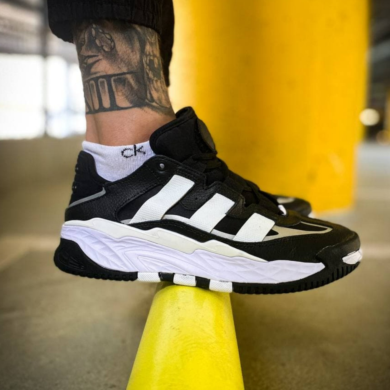 Кросівки чоловічі Adidas Niteball Black White чорні білі демісезонні шкіряні стильні адідас найтбол