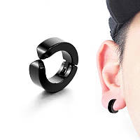 Серьга-кольцо клипса на ухо широкая без прокола 1 шт. 13 мм. черная JAVRICK