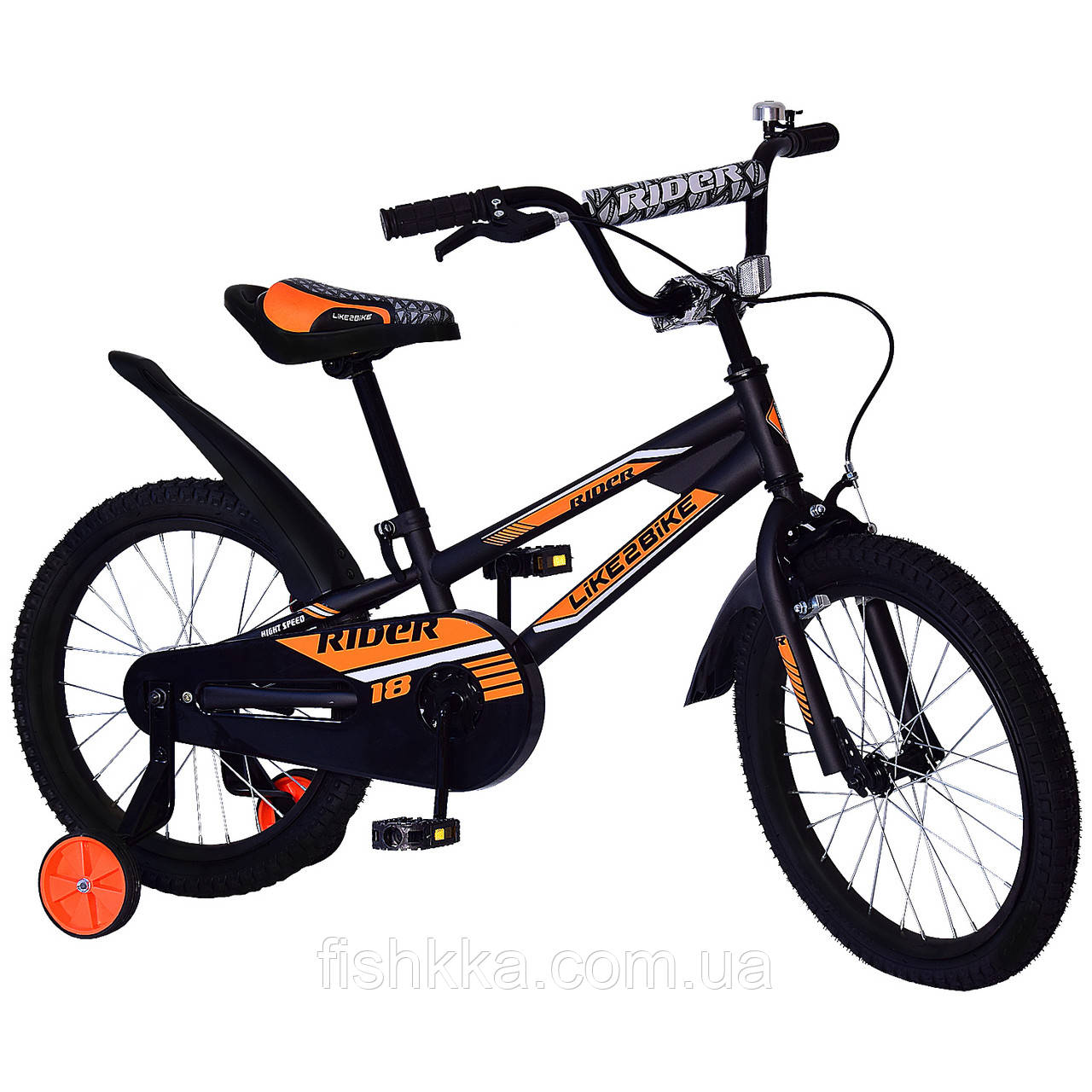 Велосипед дитячий 2-колір.18" Like2bike Rider, чорний, рама сталь, з дзвінком, ручне гальмо