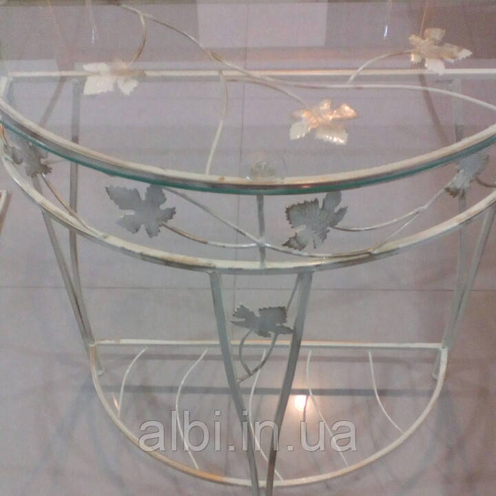 Консоль великий бежевий, кований стіл, стіл із металу зі скляною стільницею