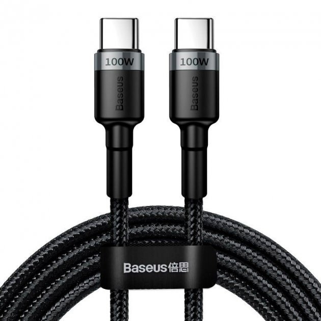 Кабель BASEUS CATKLF-ALG1 Сafule PD2.0 USB Type-З - USB Type-З 2м, 100W, 5A, чорно-сірий, фото 1