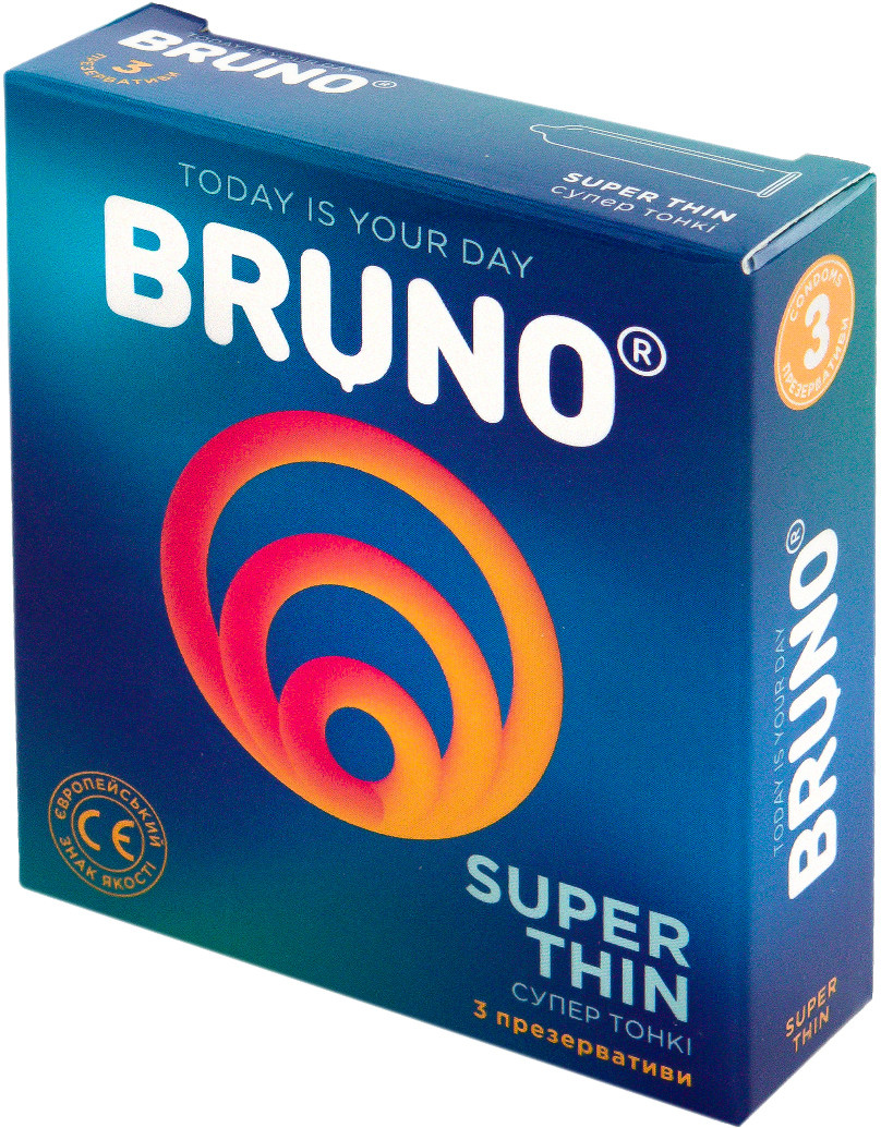 Презервативи якісні чоловічі тонкі із силіконовим мастилом Bruno Super Thin 1 пачка 3 шт.