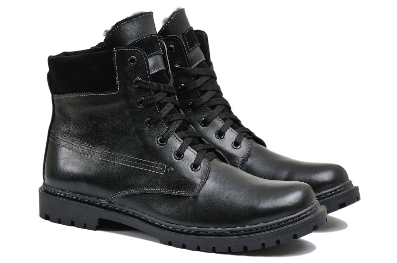 Чоловічі зимові черевики з нат. шкіри великого розміру Black р. 46 47 48 49 50