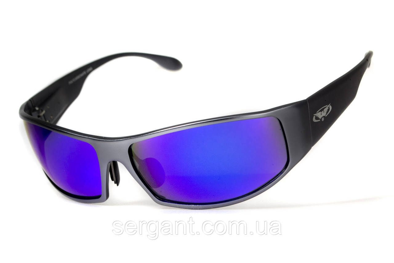 Окуляри захисні відкриті Global Vision BAD ASS-1 GunMetal (G-Tech™ blue) сині дзеркальні