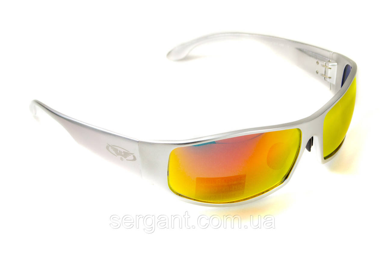 Окуляри захисні відкриті Global Vision Bad Ass-1 Silver (G-Tech™ red), червоні дзеркальні у срібній оправі