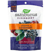 Бузина з вітаміном С, Nature's Way "Sambucus Elderberry Vitamin C Lozenges" зі смаком дикої вишні (24 льодяники)