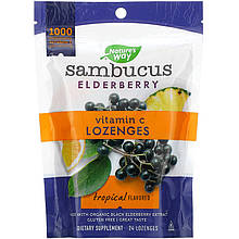 Бузина з вітаміном С, Nature's Way "Sambucus Elderberry Vitamin C Lozenges" з фруктовим смаком (24 льодяники)