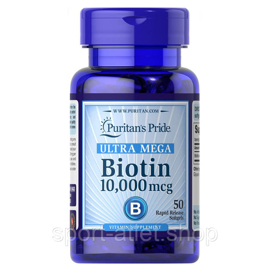 Вітаміни та мінерали Puritan's Pride Biotin 10000 mcg, 50 капсул, фото 1