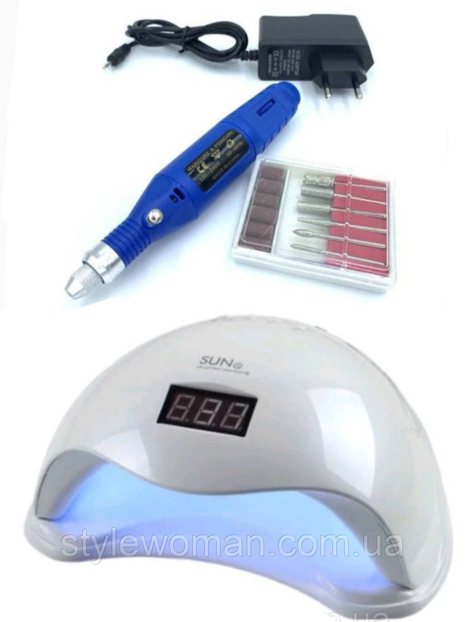 Стартовий набір манікюр педикюр для лампи-початківців Sun 5 48 вт і ручка фрезер