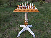 Дерев'яний шаховий стіл "Gold of Kings" і шахові фігури "Elite" з різзю для дерева ручної роботи