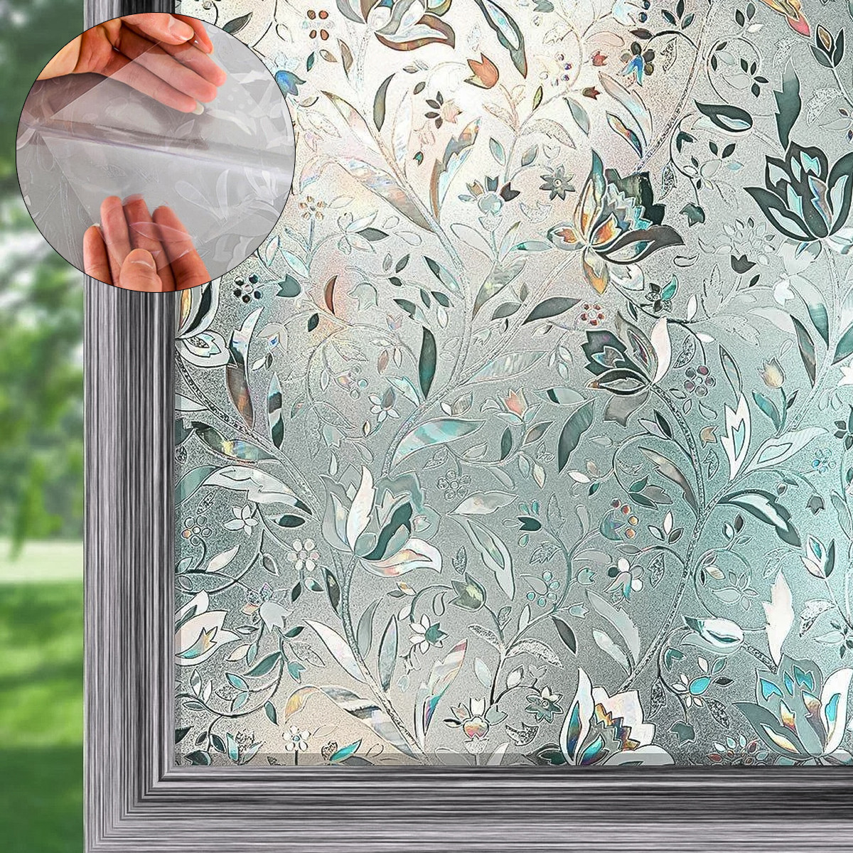 Вітражна самоклеюча плівка на вікно 60х200 см "Квітковий візерунок" декоративна самоклеюча плівка для кухні