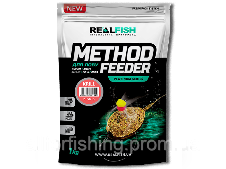 Рибальська прикормка Real Fish Method Feeder KRILL-КриЛЬ 1кг. (Premium Series)