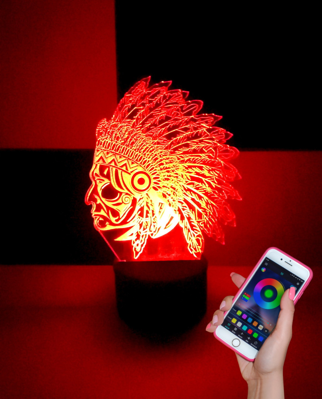 3d-світильник Індець, 3д-нічник, кілька підсвіток (на bluetooth), фото 1