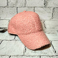 Кепка бейсболка баранець на флісі, жіноча зимова хутряна кепка, рожева, 55-58 см