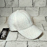 Кепка бейсболка баранець на флісі, жіноча зимова хутряна кепка, біла, 55-58 см