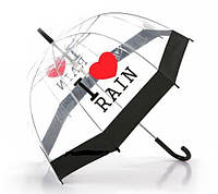 Прозрачный зонт трость грибком "I Love Rain "полуавтомат (80см купол)