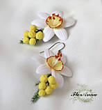 Сережки квіти "Нарциси з мімозою. Оригінальний подарунок дівчині, фото 4