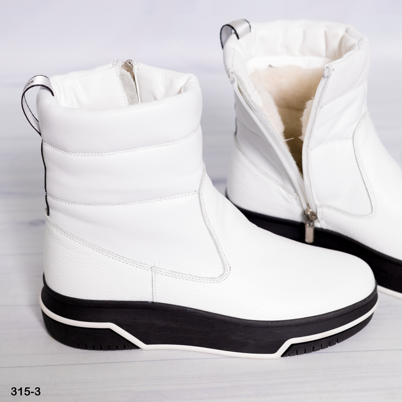 Білі зимові напівчобітки натуральна шкіра, фото 1