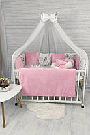 Комплект детского постельного белья "Шиншилла" бортик косичка в кроватку. Розовый