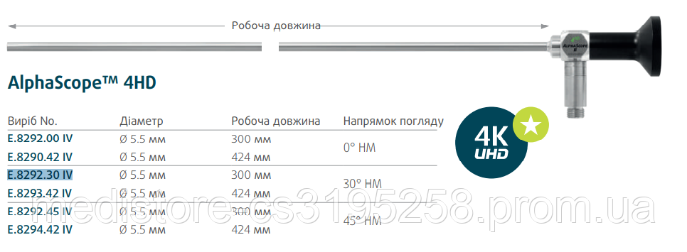 Лапароскоп AlphaScope 4HD діаметр 5 мм 300 мм 30°, GIMMI, Німеччина - фото 1 - id-p1553351431