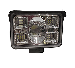 Фара LED прямокутна 63W, 21 лампа (2 кольори жовтий+білий) 9-80V (далекий+ближній) 110мм х 77мм х 54мм