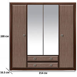 Велика шафа з дзеркалами 214х208х56.5см кольору венге магія з фасадами штрокс темний Гербор Коен МДФ SZF4D2S