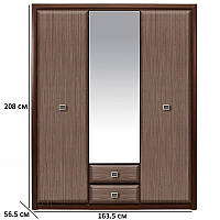Шкаф трехдверный с зеркалом 163.5х208х56.5см цвета венге магия фасадами штрокс темный Гербор Коен МДФ SZF3D2S