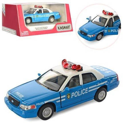KMKT5342AW Модель машинка легкова FORD CROWN VICTORIA POLICE BLUE Kinsmart металева, інерційна,, фото 1