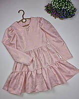 Нарядное платье с блеском на девочку 116, , см, цвет пудра, турецкая костюмная ткань с напылением