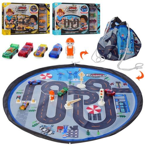 KM6688-153AB Набір з транспортом, машинки (метал) 4 шт, килимок 75-75 см, коробка 41-25-4,5 см