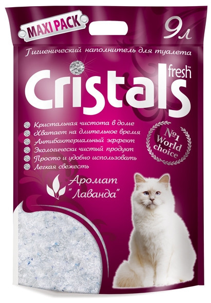 Силикагелевый наполнитель для кошачьего туалета с ароматом лаванды Cristals fresh 9л - фото 1 - id-p1366407663