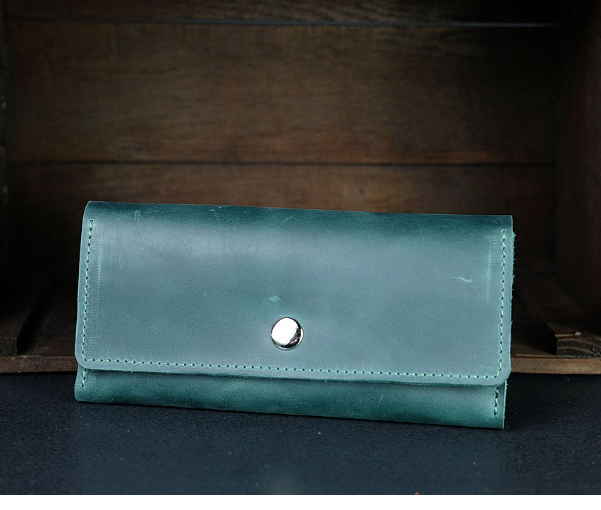 Гаманець шкіряний (місткість 12 карт), вінтажна шкіра, розмір 20*9,5*3, колір зелений, фото 1