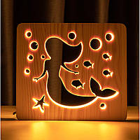 Светильник ночник ArtEco Light из дерева LED "Русалочка" с пультом и регулировкой света, цвет теплый белый