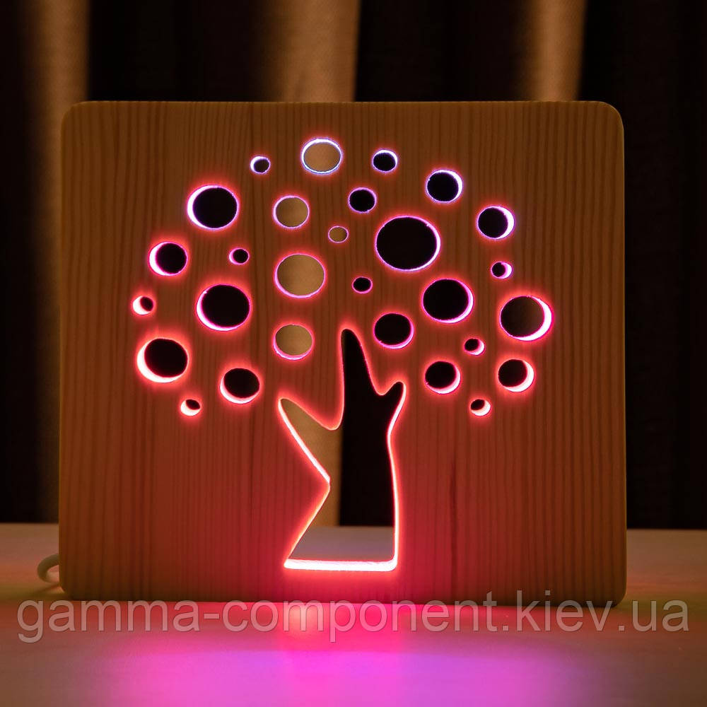 Світильник нічник ArtEco Light з дерева LED "Деревце" з пультом та регулюванням кольору, подвійний RGB