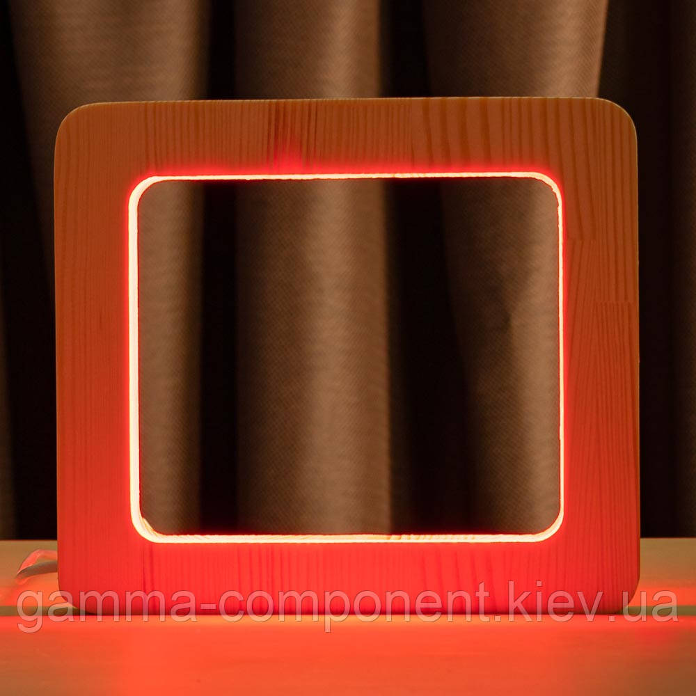 Світильник нічник ArtEco Light з дерева LED "Квадрат" з пультом і регулюванням кольори, RGB